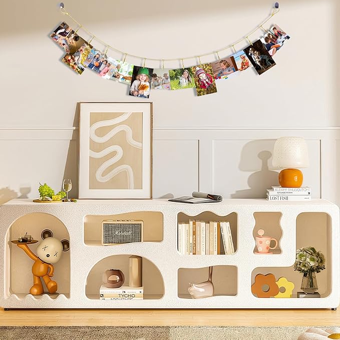 2 Pack Chain Photo Clip Hanging Photo Display Wall Photo Display Metal Photo String with 12 Clips Wall-Mounted Picture Holder for Hanging Painting Family Photos Artworks (Gold Color)