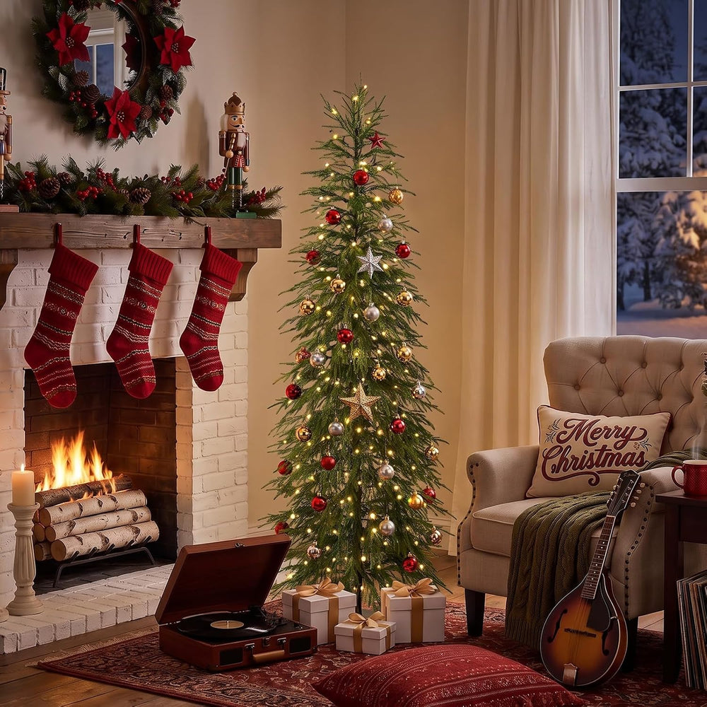 6ft Pre-Lit Artificial Slim Christmas Tree for Indoor Decor