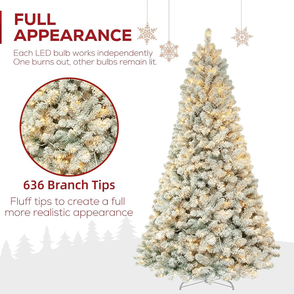 Hykolity 6 ft Prelit Snow Flocked Christmas Tree with 200 Warm White LEDs