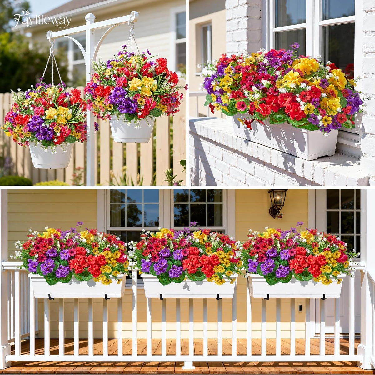 16 Bundles UV Resistant Silk Artificial Outdoor Flowers for Window Box