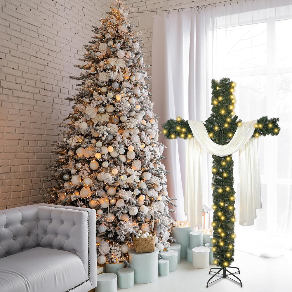 7ft Christmas Cross Tree with Light & Scarf