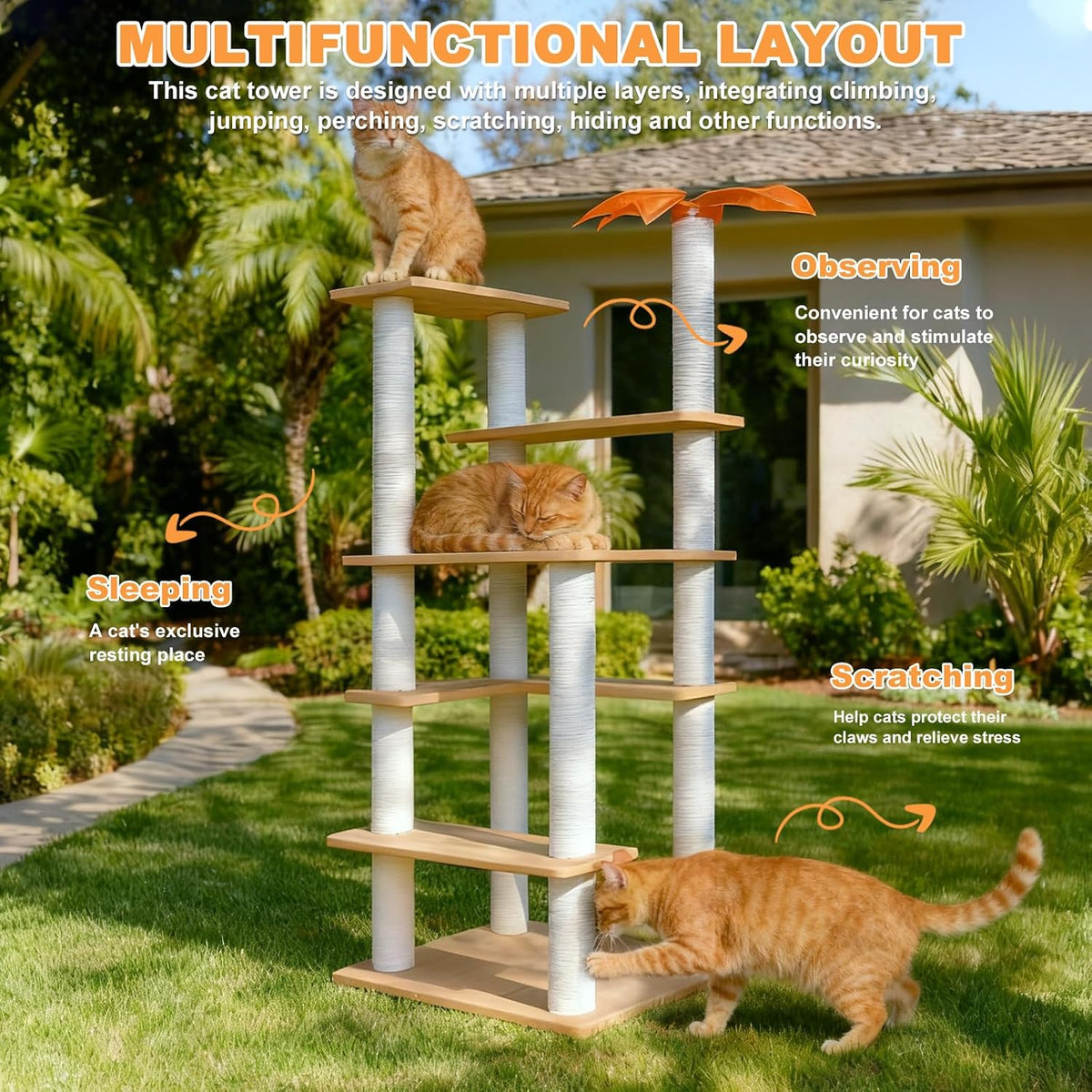 weatherproof outdoor cat tree with scratching posts for showing dimensions