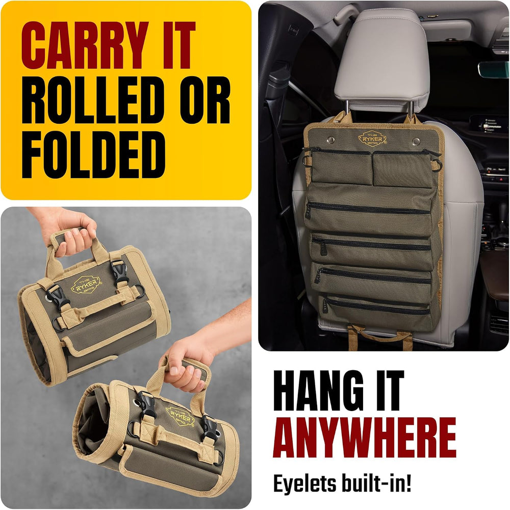 Ryker Heavy Duty Tool Roll Up Bag Organizer w/ Accessible Pouches