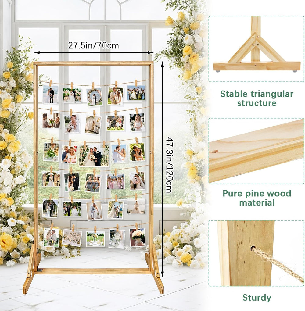 47In Wedding Photo Display Frame Board Wood Collage Picture Frame with String...