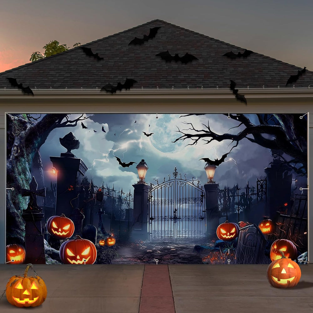 Preboun 8 x 16 ft Halloween Garage Door Banner Cover Decorations
