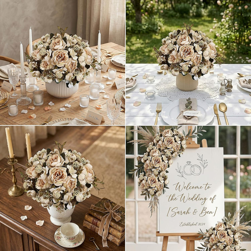 12 Bundles Fake Peony Artificial Flowers - Beige