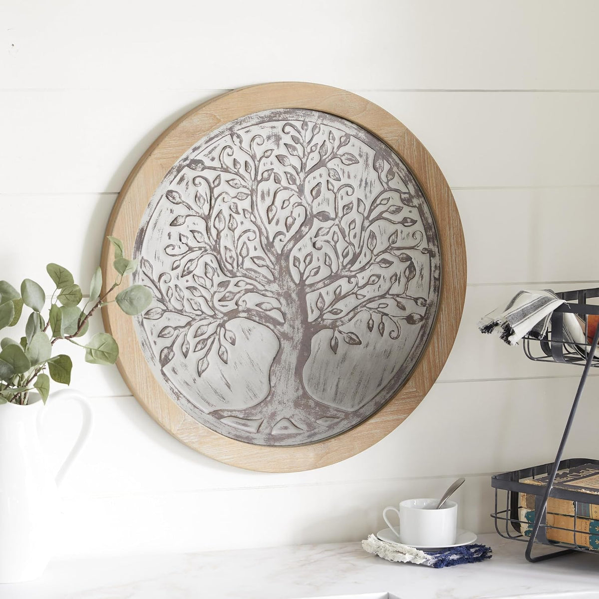 deco 79 wooden tree home wall decor embossed, side view