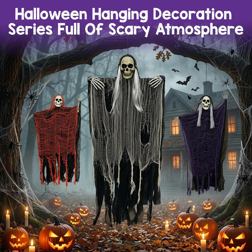 3 Pack Halloween Hanging Skeleton Ghost Decorations Grim Reapers