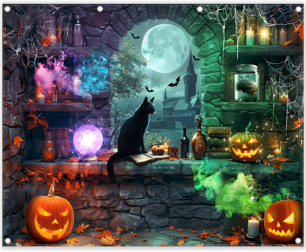 10x8ft Fabric Halloween Magic Moon Night Witch Photography Backdrop