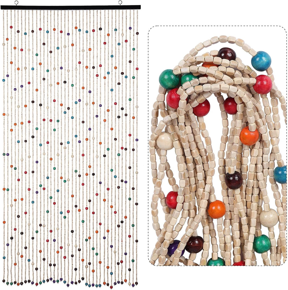 ANMINY Bamboo Wood Beaded Curtain, Handmade Colorful 38 Strands 35"x75.5"