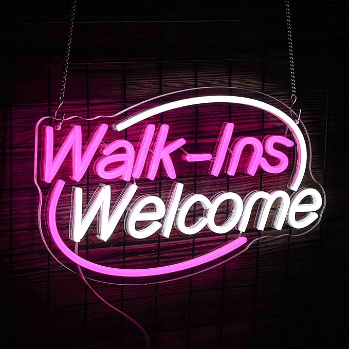 Walk-Ins Welcome Neon Sign, Neon Sign For Wall Decor, Pink + White Led Signs Usb Powered, Living Game Room Decor, For Bedroom Restaurant Bar Hotel Shop Party Birthday(16.5x9.4in)