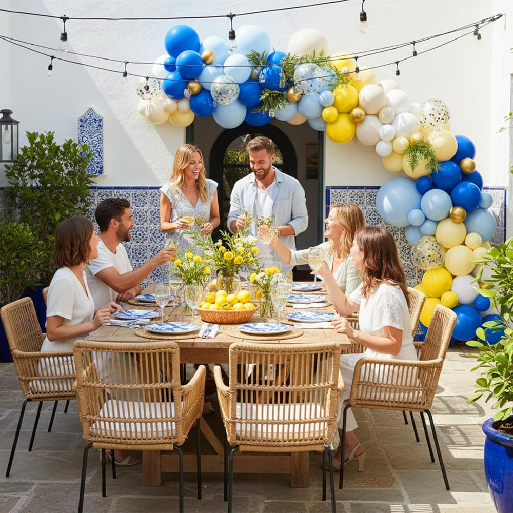 160pcs Royal Blue Yellow Lemon Balloon Arch Kit for La Dolce Vita Party Decor...
