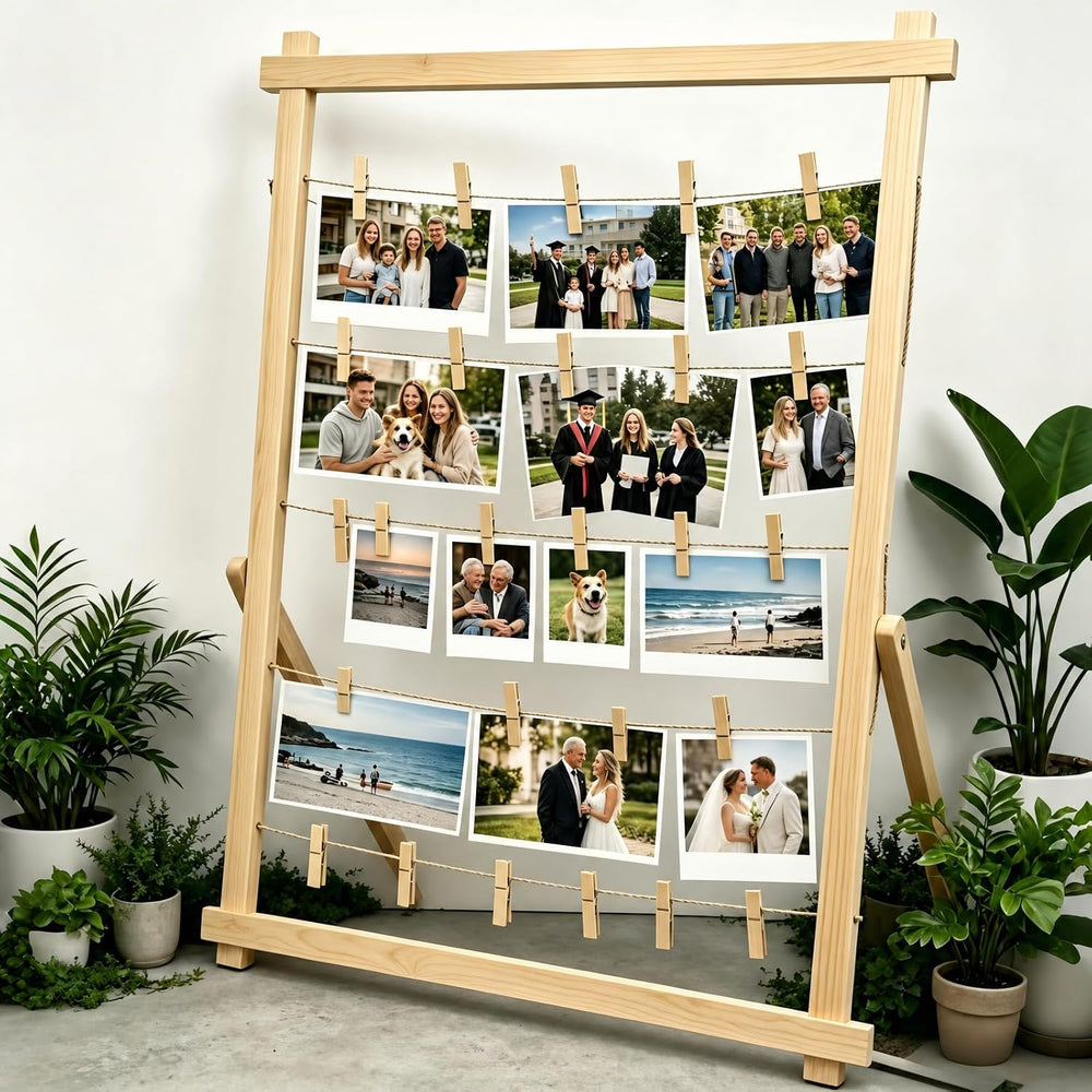 2026 Graduation Decorations Freestanding Wooden Photo Display Board with Clip...