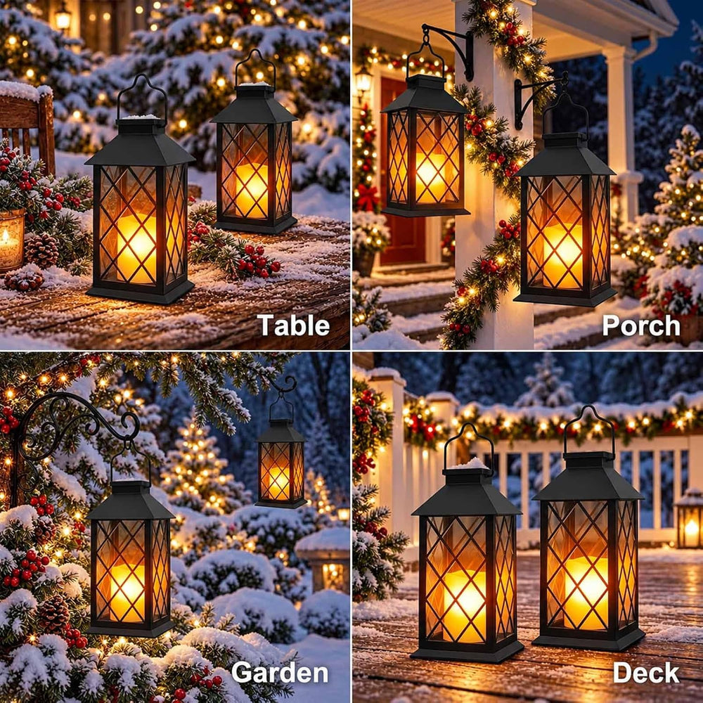 2 Pack 14'' Black Large Outdoor Solar Lanterns Outdoor Waterproof