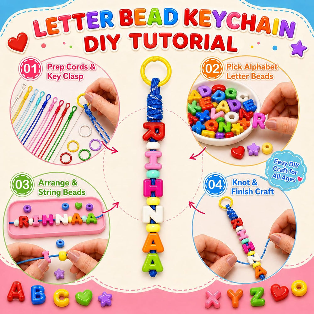 Kasmena 460Pcs Chunky Large Letter Beads DIY Keychain & Bracelet Making Kit