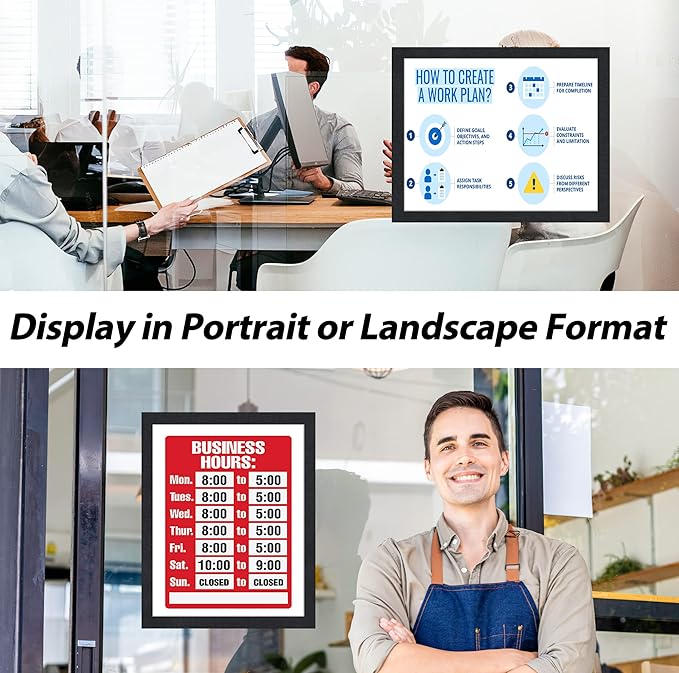8.5"x 11" Self Adhesive Magnetic Sign Holder, Double Sided Window Magnetic Display Frame with Clear PVC and Strong Magnetic for Office,Home,Store,Door,Glass,Wall Display Frame(Black,20Pack)