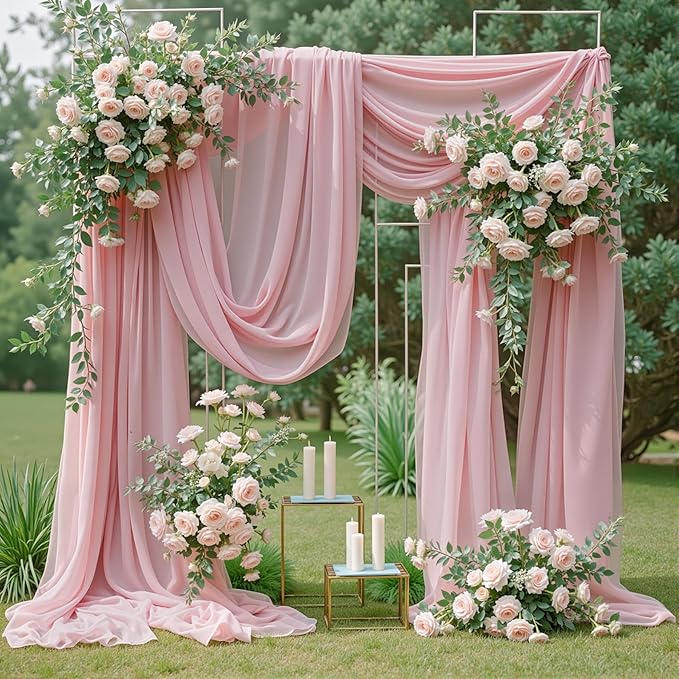 Wedding Arch Draping Fabric 2 Panels 18Ft Dusty Rose Chiffon Fabric Drapery Wedding Ceremony Reception Swag Decorations