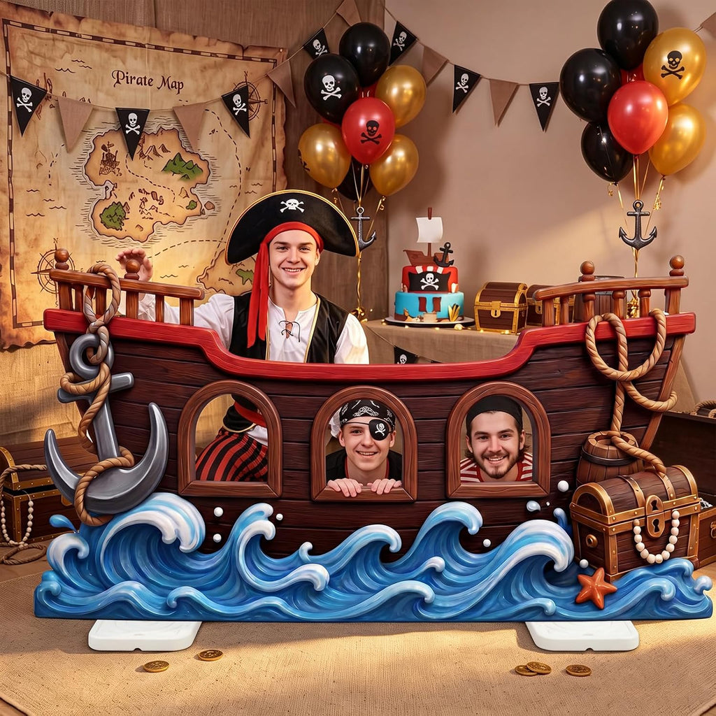Qunclay Pirate Party Decoration Cardboard Cutout Stand Up Life Size, 4.4ft Pirate Ship Wheel Photo Backdrop Booth Prop for Nautical Birthday Party Favor Halloween Decor Supplies