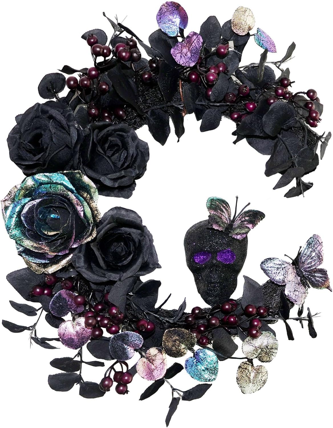18 Inch Halloween Wreath for Front Door, Iridescent Leaves