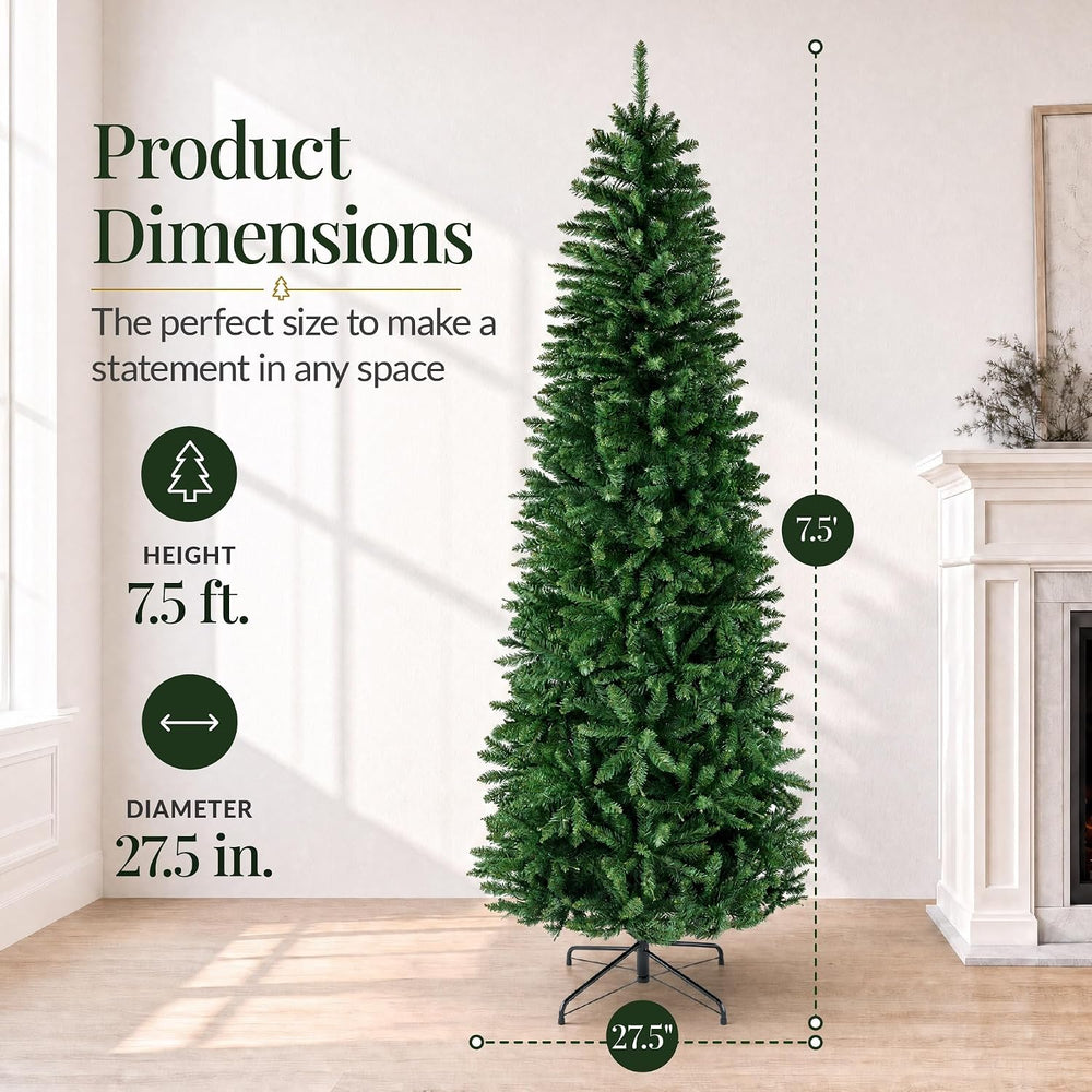 Best Choice Products Unlit Pencil Christmas Tree, 7.5ft Premium Artificial Tr...