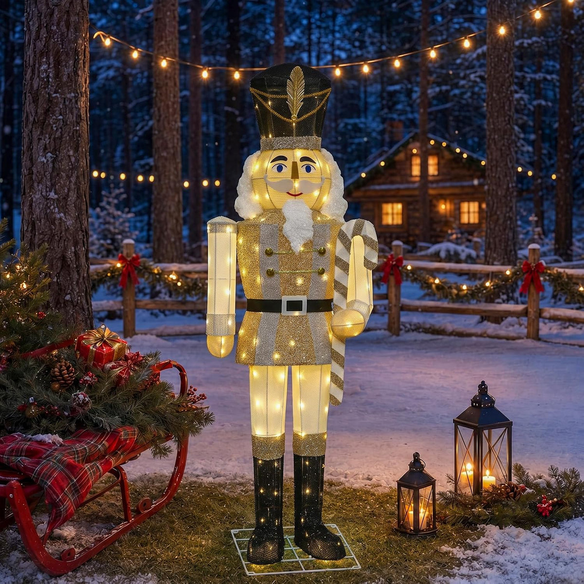 61Inch Nutcracker Christmas Decor Outdoor with LEDs 5 Feet Lighted Large Nutcracker Lighted Christmas Decorations Outdoor with Stakes & Zip Ties for Xmas Yard, Porch, Lawn