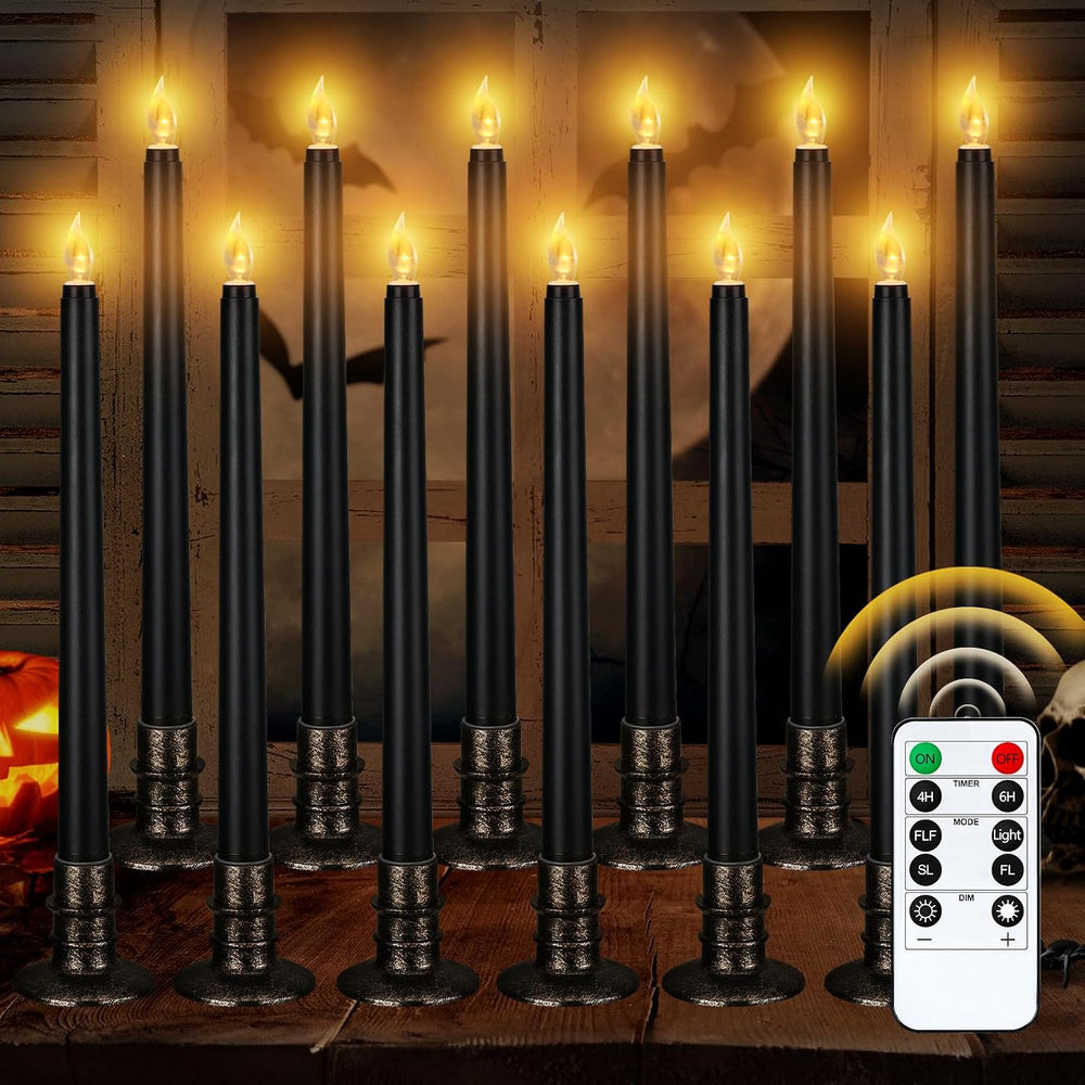 Alphatool 12 Pcs Black Halloween Flameless Candles with Timer & Bases