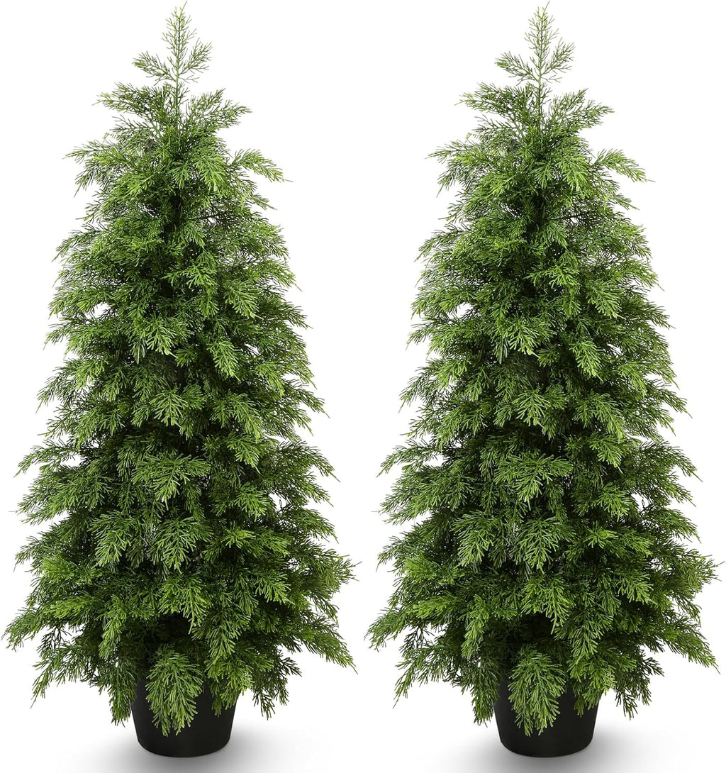 3FT Artificial Cedar Topiary Trees,2 Pack UV Resistant Faux Pine Tree