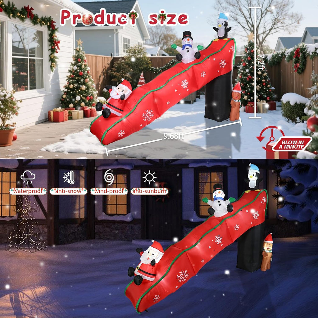 WONDER GARDEN 10 FT Christmas Outdoor Inflatable Slide with Penguin Decor