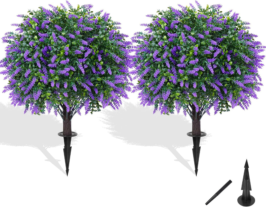 Grooy Artificial Set of 2 UV Resistant Boxwood Topiary Ball with Lavender