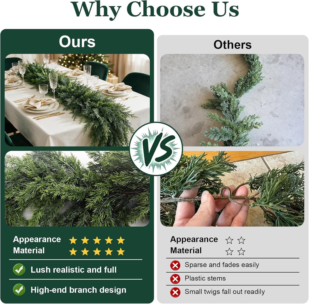 9FT Christmas Cedar Garland,Real Touch Soft Greenery Christmas Decorations