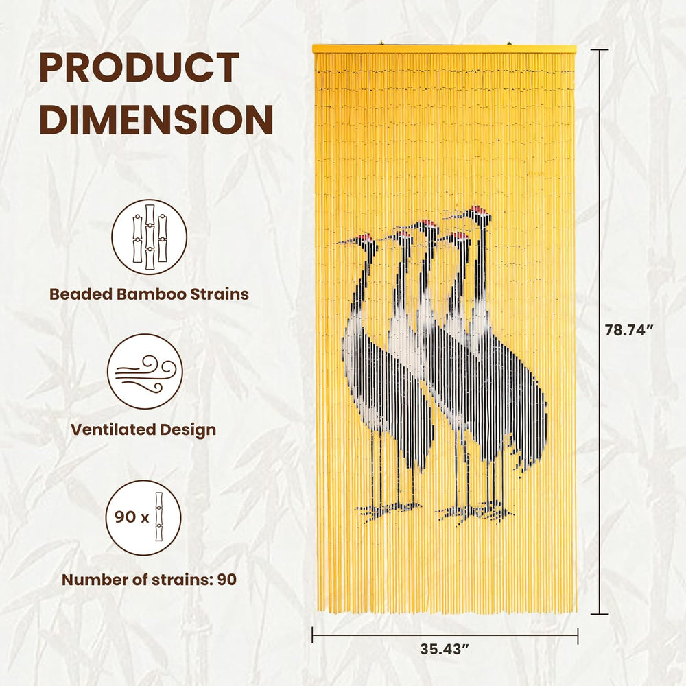 Five Cranes Beaded Bamboo Curtain 35.4" x 78.7"