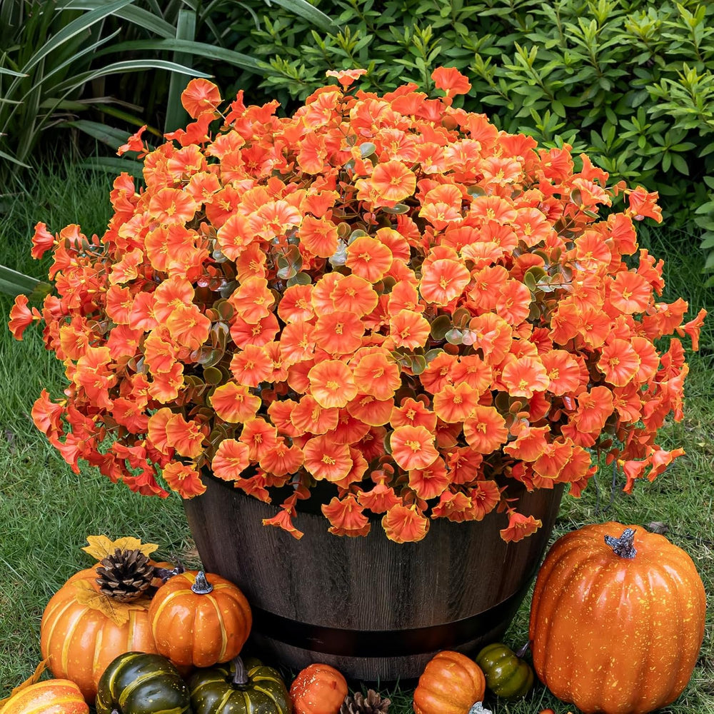 Artificial Fall Flowers for Outdoor 16 Bundles Morning Glory, Autumn Orange