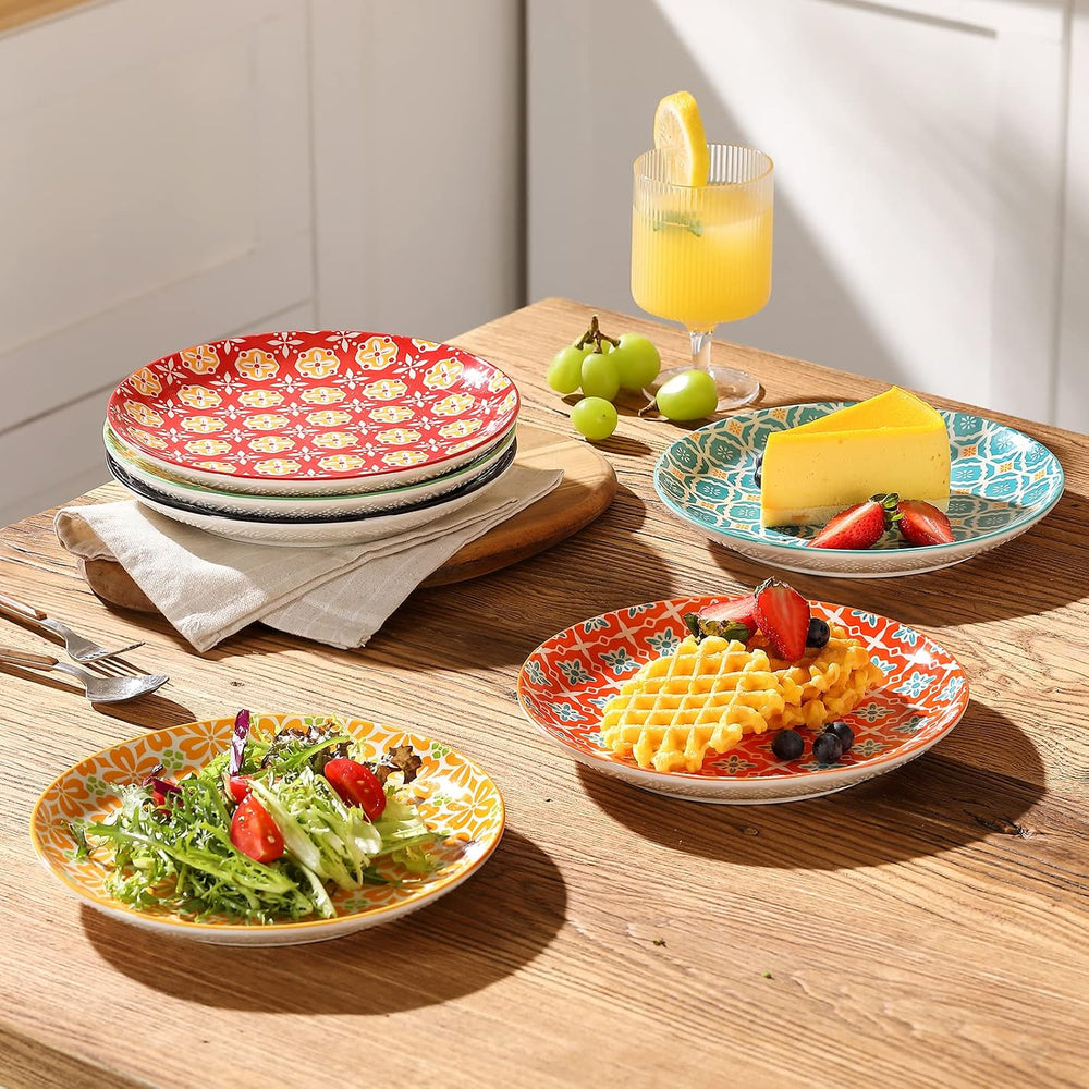Ceramic Salad Plates Set of 6, 8 Inch Colorful Dessert Plates
