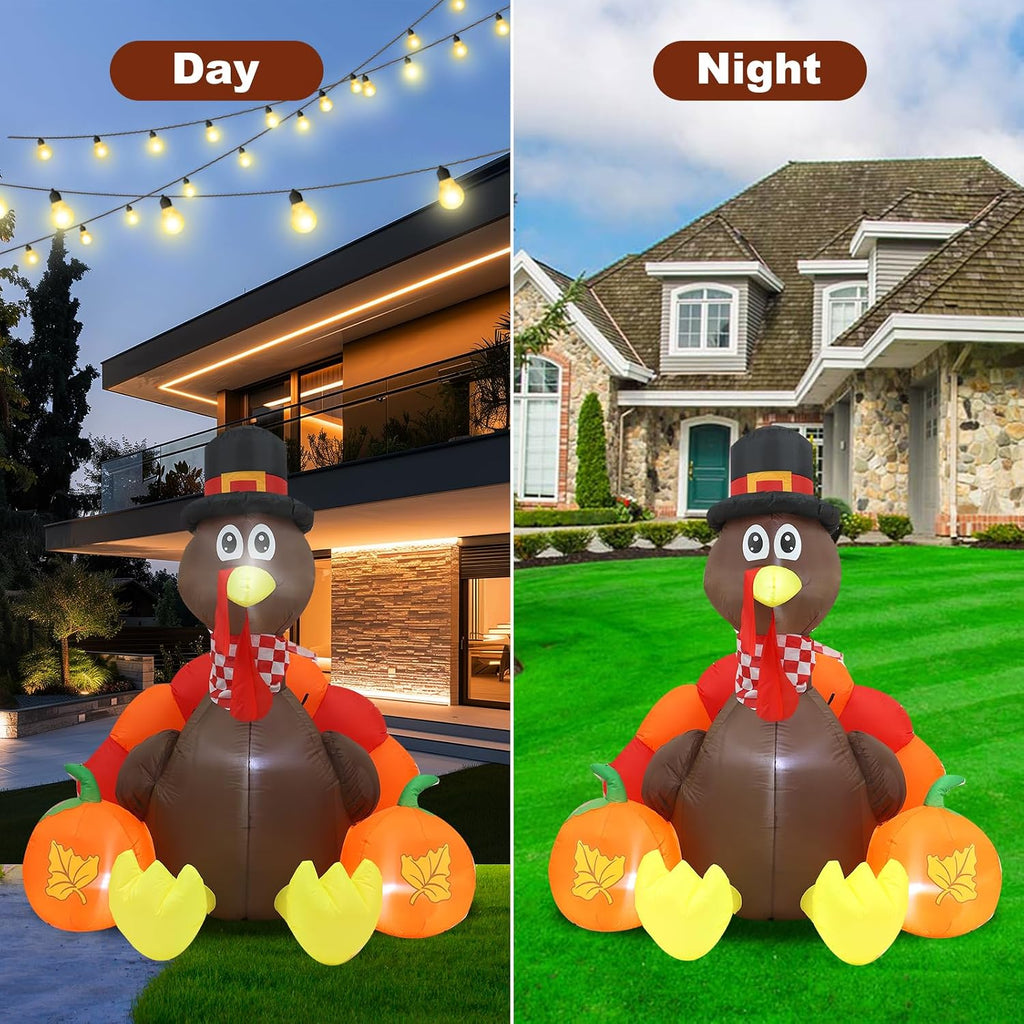 6 ft turkey thanksgiving inflatable decoration with led, close-up detail