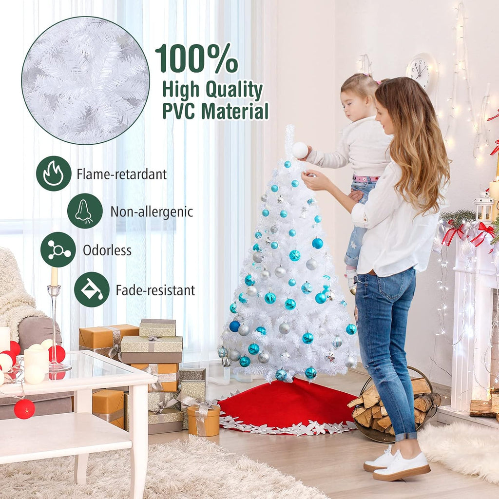 costway 5ft-artificial-pvc-christmas-tree-w-stand-holiday-season-indoor-outdoor-white showing dimensions