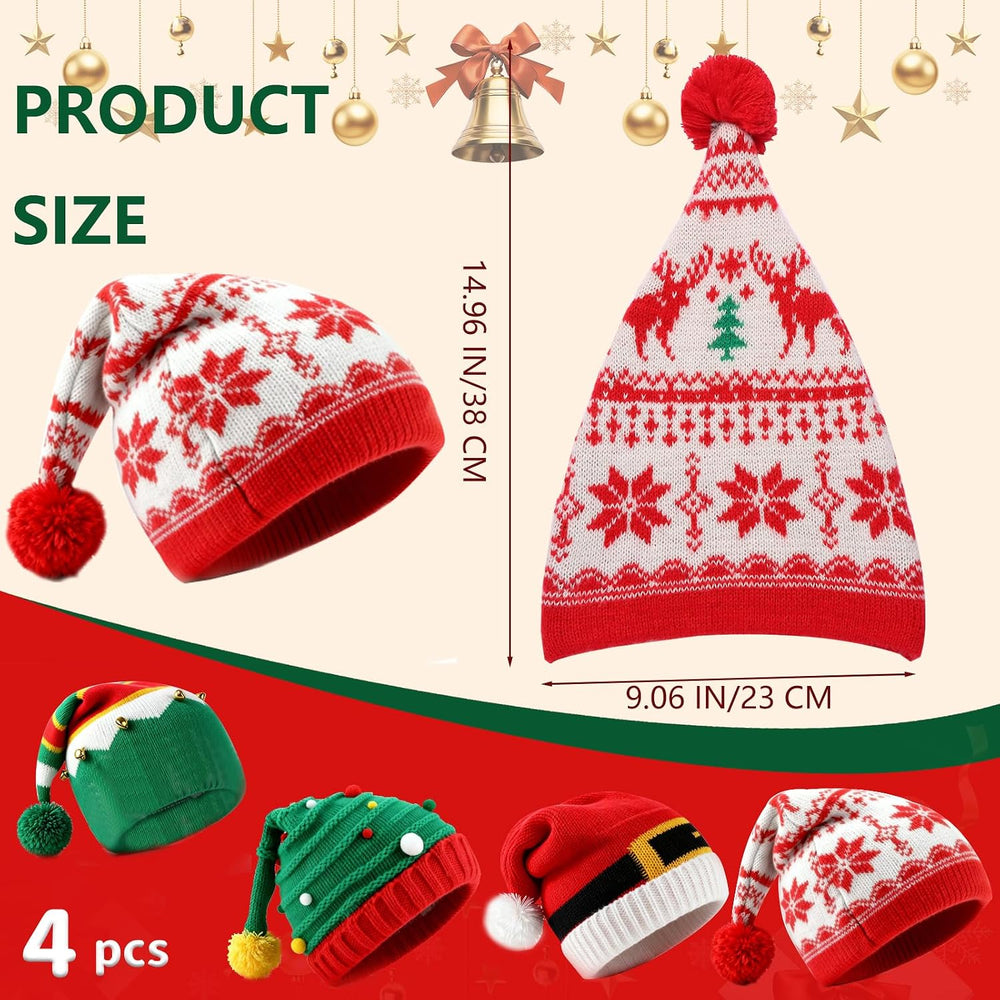 8PCS Christmas Knitted Hat and Santa Scarf Set, Elf Hat Crochet Christmas Sca...