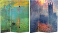 Red Lantern Double Sided Works of Monet Canvas Folding Screen - Impression Sunrise/Houses of Parliament, 4 ft Short - 3 Panel
