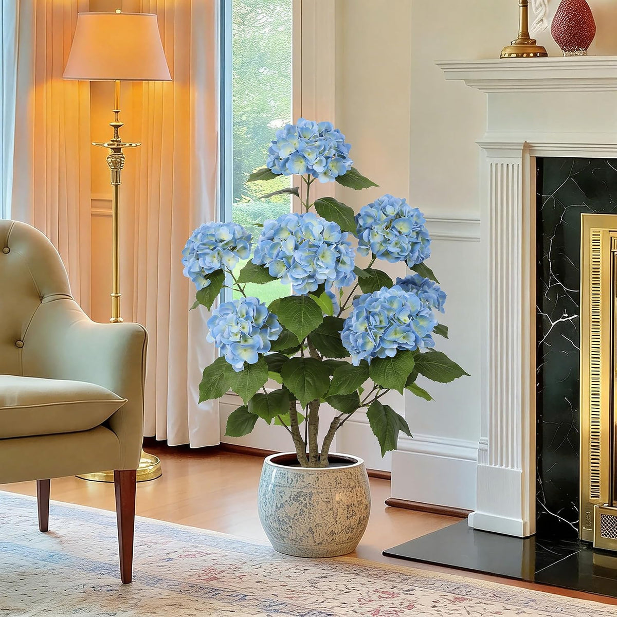 nafresh 3ft real touch faux hydrangea tree outdoor, side view