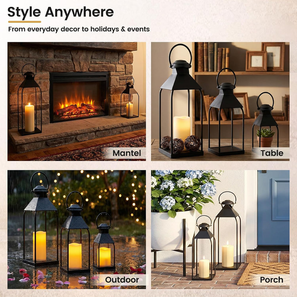 Decorative Metal Lanterns Indoor Outdoor, Set of 3 Outdoor Candle Holder