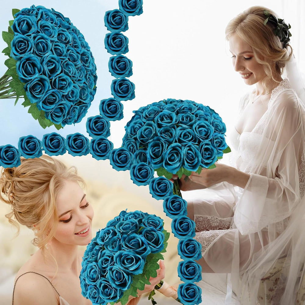 36 Pcs Teal Artificial Roses with Long Stems