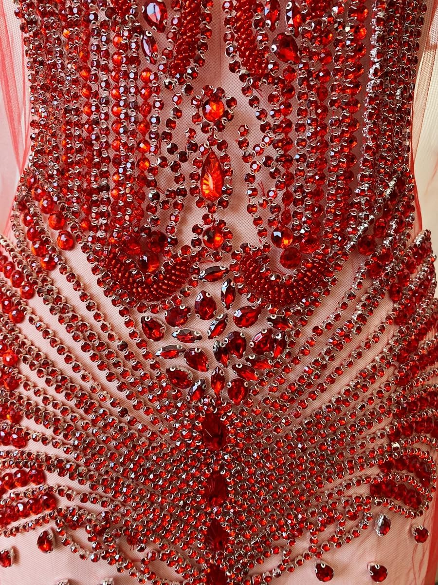 Handmade Glass Rhinestones Applique on net sew on Beads Crystal Patches Trim ...