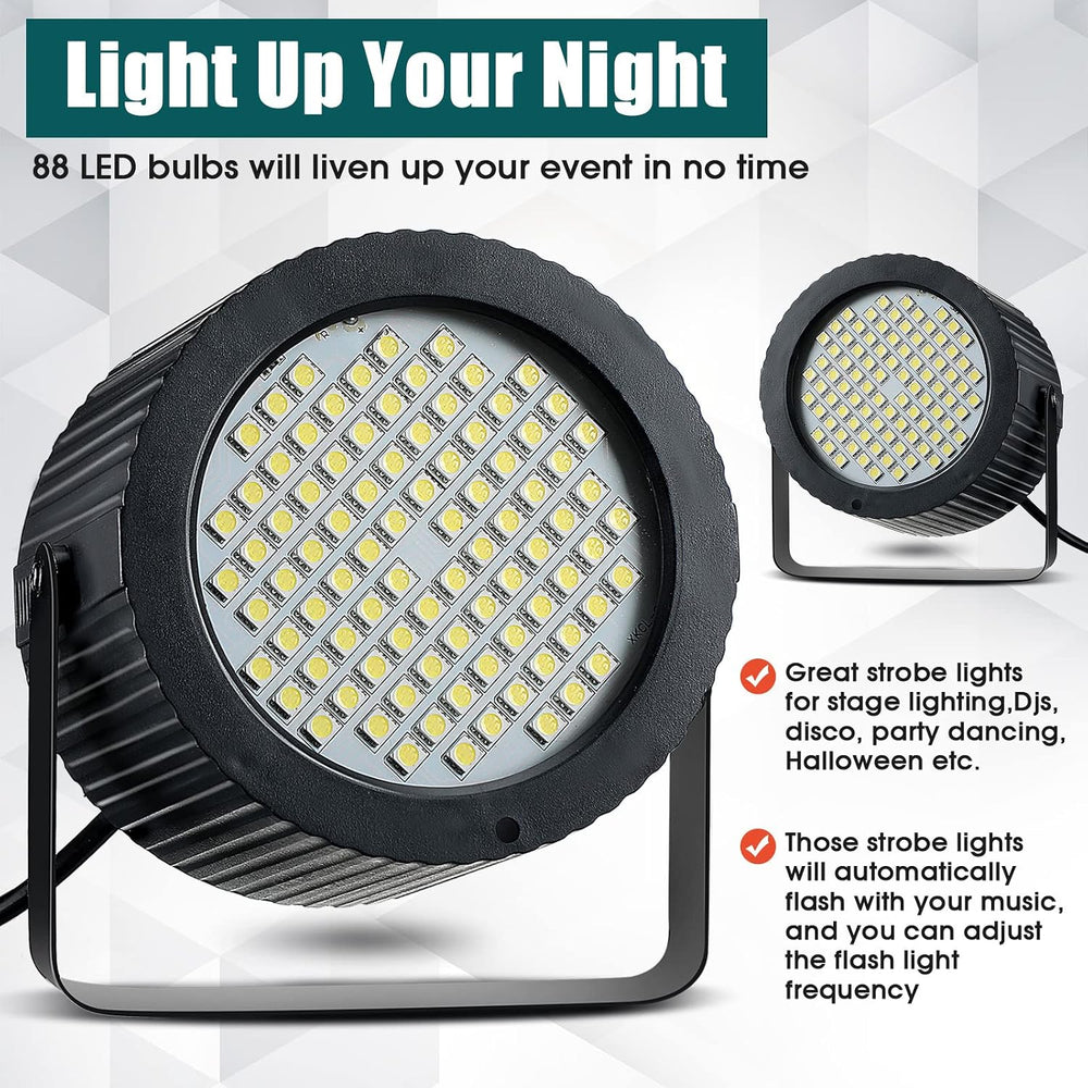 Funtery 4 Pcs Strobe Lights 88 LEDs Sound Activated Stage DJ,White