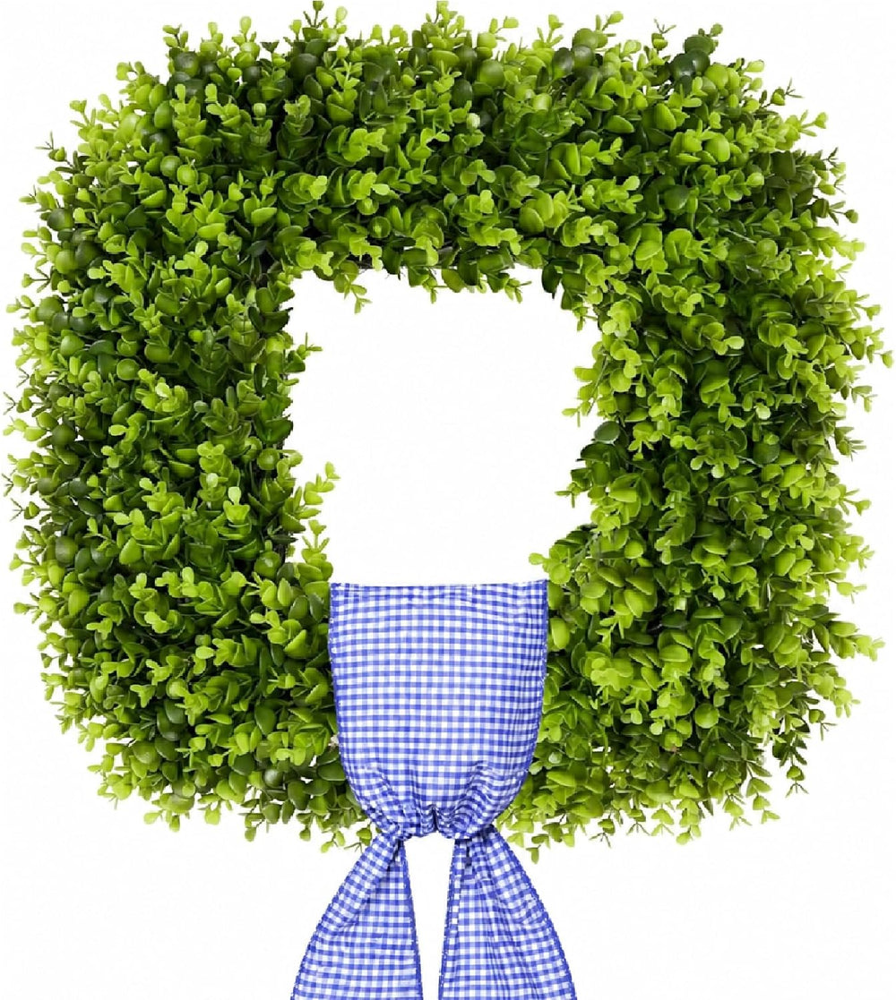 20'' Artificial Square Boxwood Wreaths for Front Door with Berries &a...