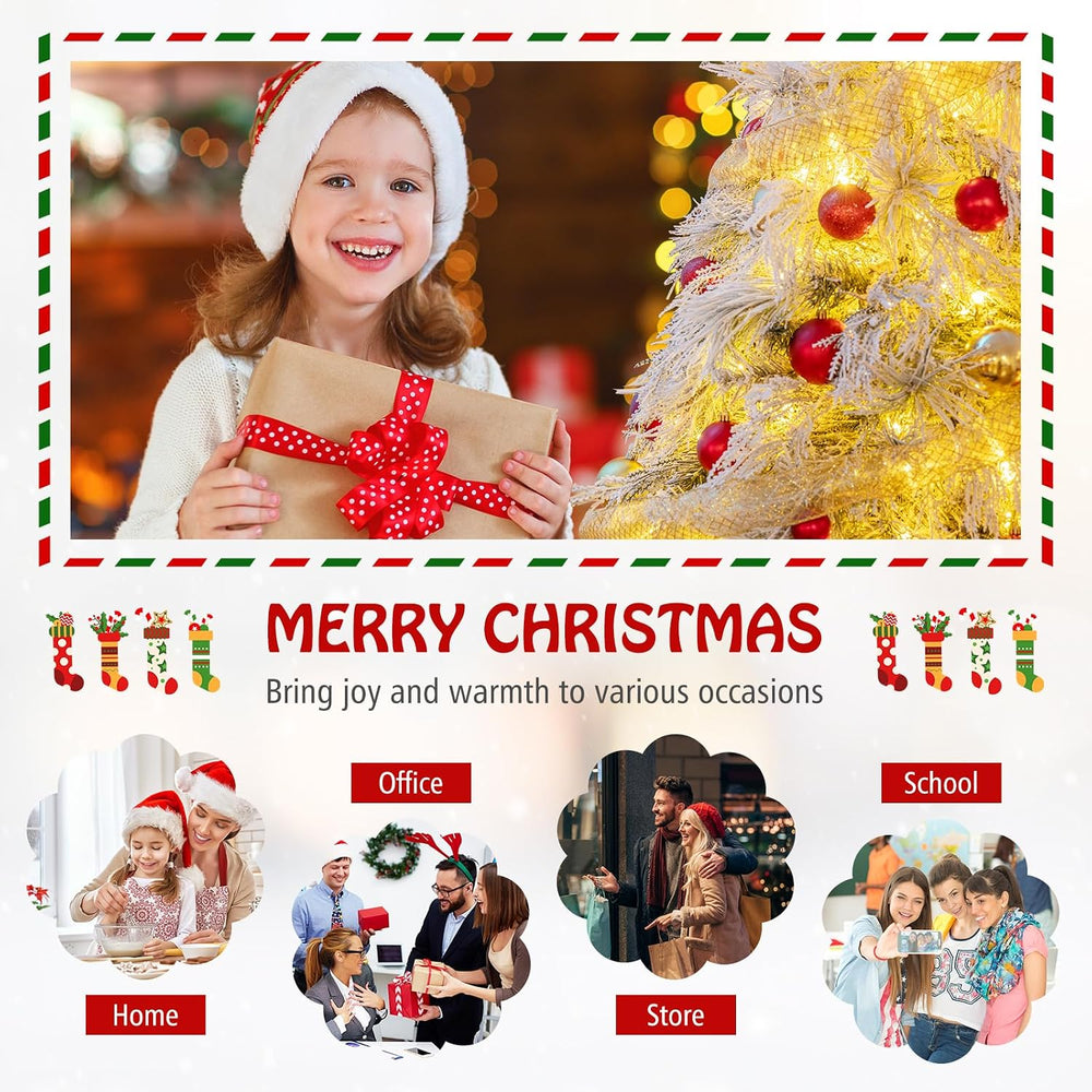 Goplus 7ft Pre-Lit Snow Flocked Christmas Tree, Artificial Hinged Full Xmas T...