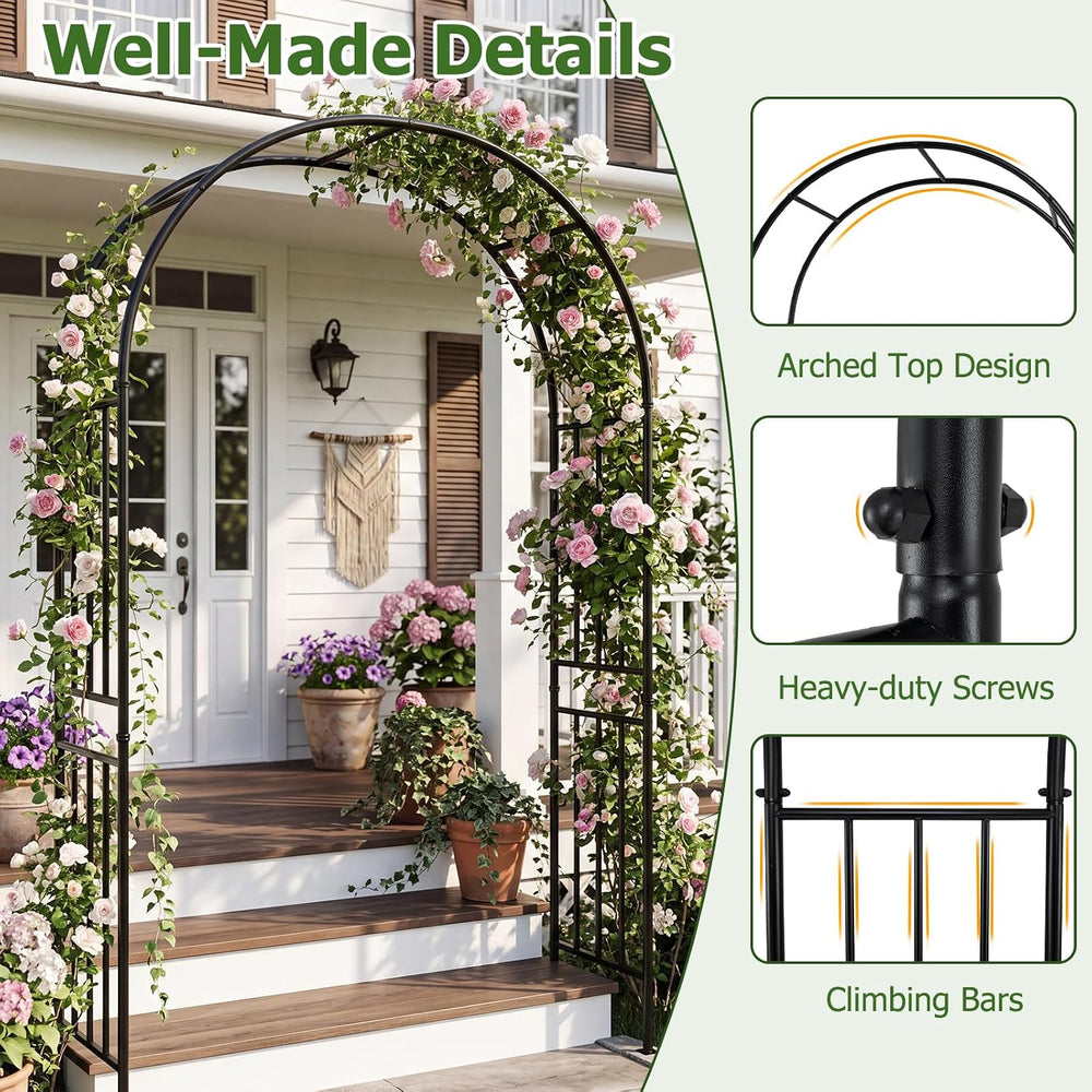 Moccha Garden Arch Arbor Trellis, 7.2Ft Outdoor Steel Arbor with Stakes, Meta...