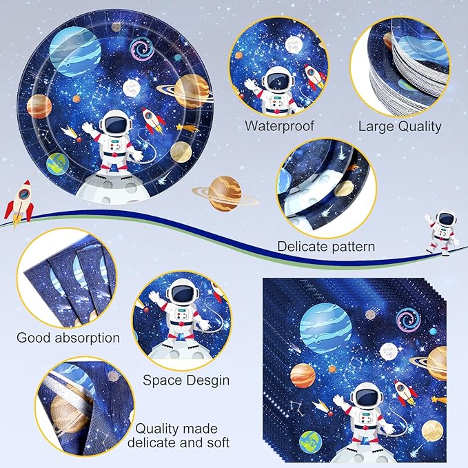 452 Pcs Space Birthday Party Decorations for 50, Solar System Paper Plates Napkins Cups Tablecloth Cutlery Straws Astronaut Tableware Set for Birthday Baby Shower Party Supplies