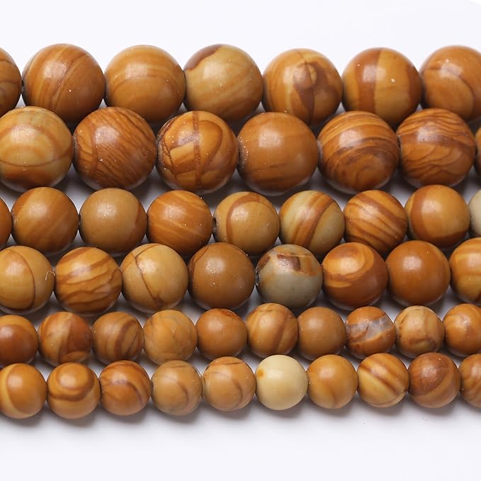 Yellow Woodgrain 12mm Stone Beads for Jewelry Making DIY Craft Gemstone Beads Kit (12mm, 30pcs) Smooth Healing Crystal Beads for Bracelets, Necklaces, Home Decor