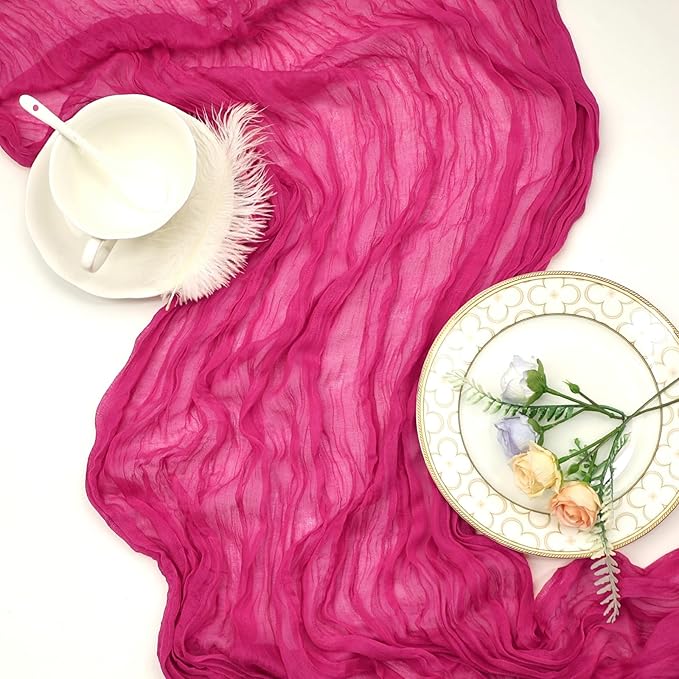 12 Pack Hot Pink Cheesecloth Table Runner 10ft Boho Gauze Fabric Cheese Cloth Table Runner 35 x 120 Inch Rustic Sheer Runner for Romantic Wedding Decor Baby Shower Party Table Centerpiece Decoration