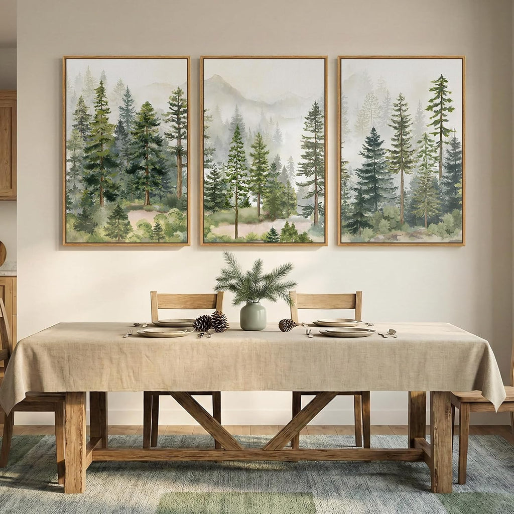 large framed green forest landscape wall art for, side view
