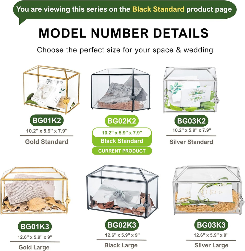 NCYP Small Wedding Glass Cards Box with Slot and Lock, 10.2 x 5.9 x 7.9 Inch,...